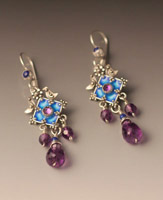 earrings of lapis, amethyst, and enamel